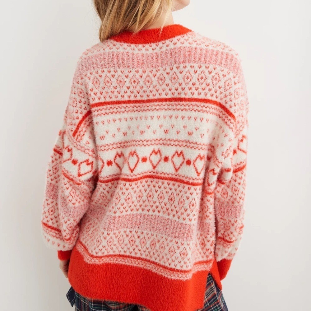 Aerie Flurry Oversized Sweater Starburst Cool Vibes Red size Small NWT hearts - Picture 3 of 7